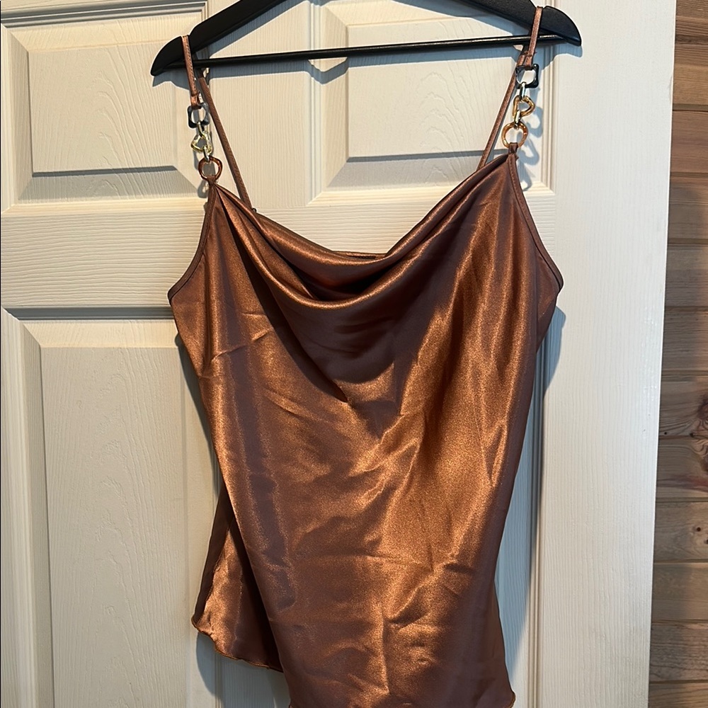 Embellished Brown Cowl Neck Top